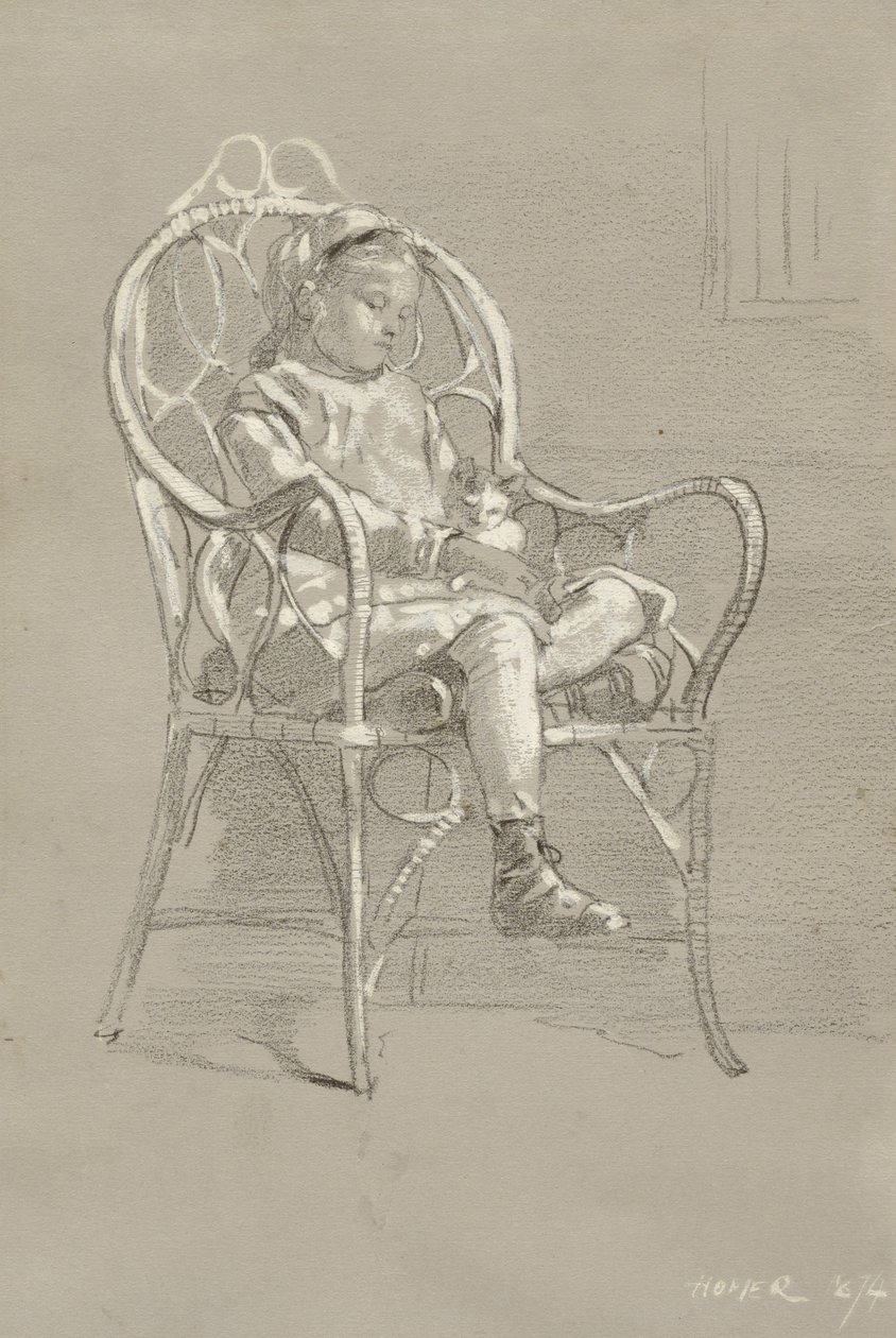 Kind zittend in een rieten stoel, 1874 door Winslow Homer