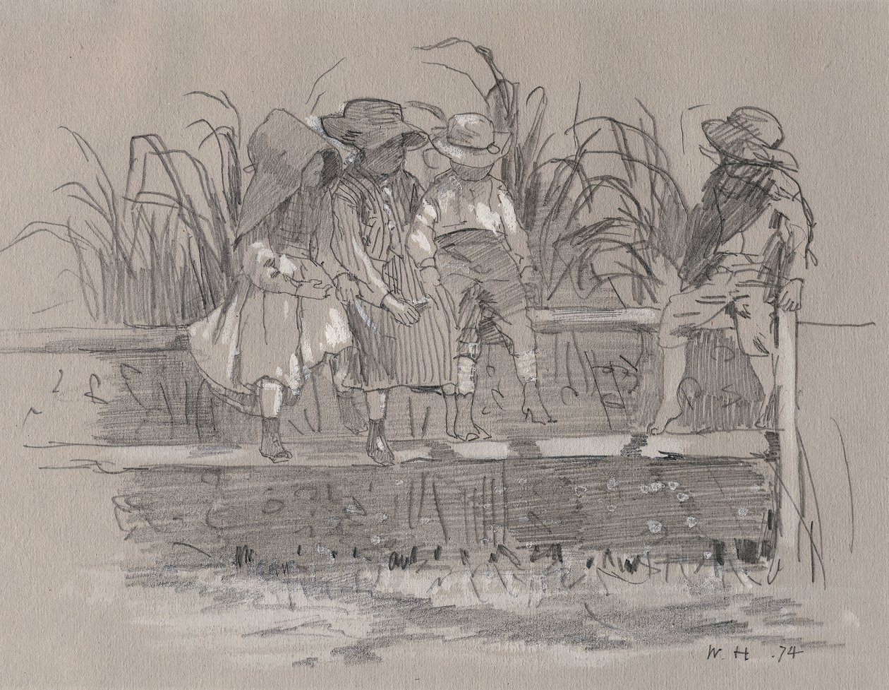 Kinderen zittend op een hek door Winslow Homer