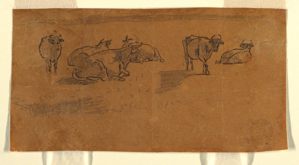 Tekening, Koeien in een weiland, ca. 1872 door Winslow Homer