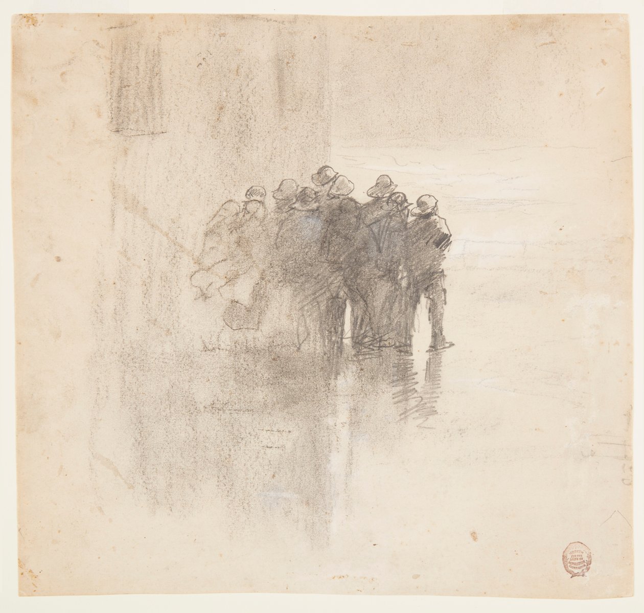 Tekening, Vissers in olievellen, Cullercoats, Engeland, 1881 door Winslow Homer