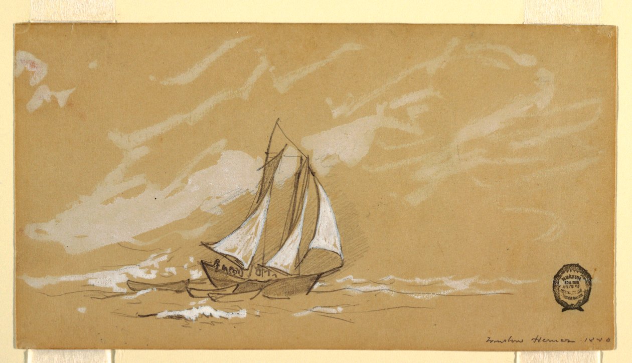 Tekening, Schoener met drie sloepen, 1880 door Winslow Homer