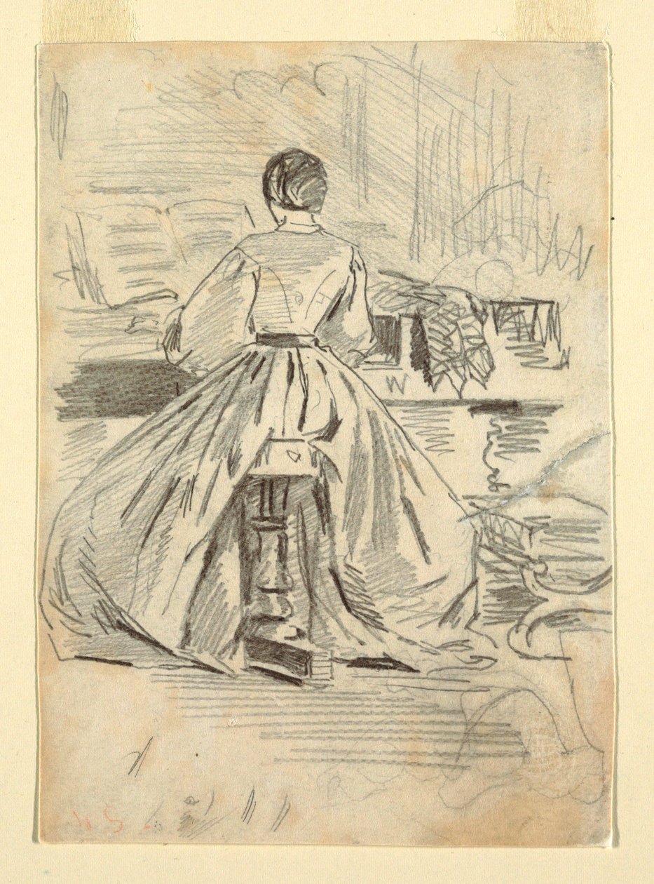 Tekening, Vrouw bij een piano, 1862 door Winslow Homer
