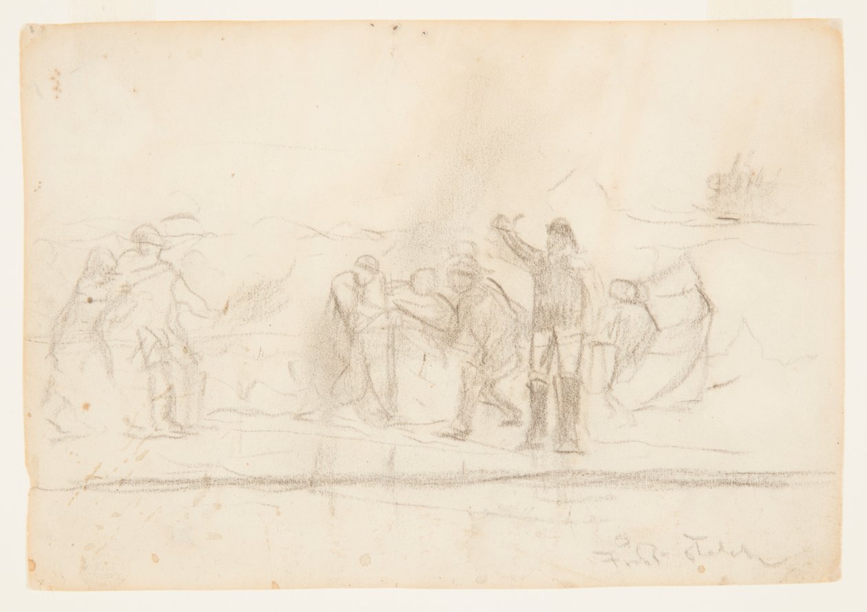 Eerste schets voor "Het wrak" door Winslow Homer