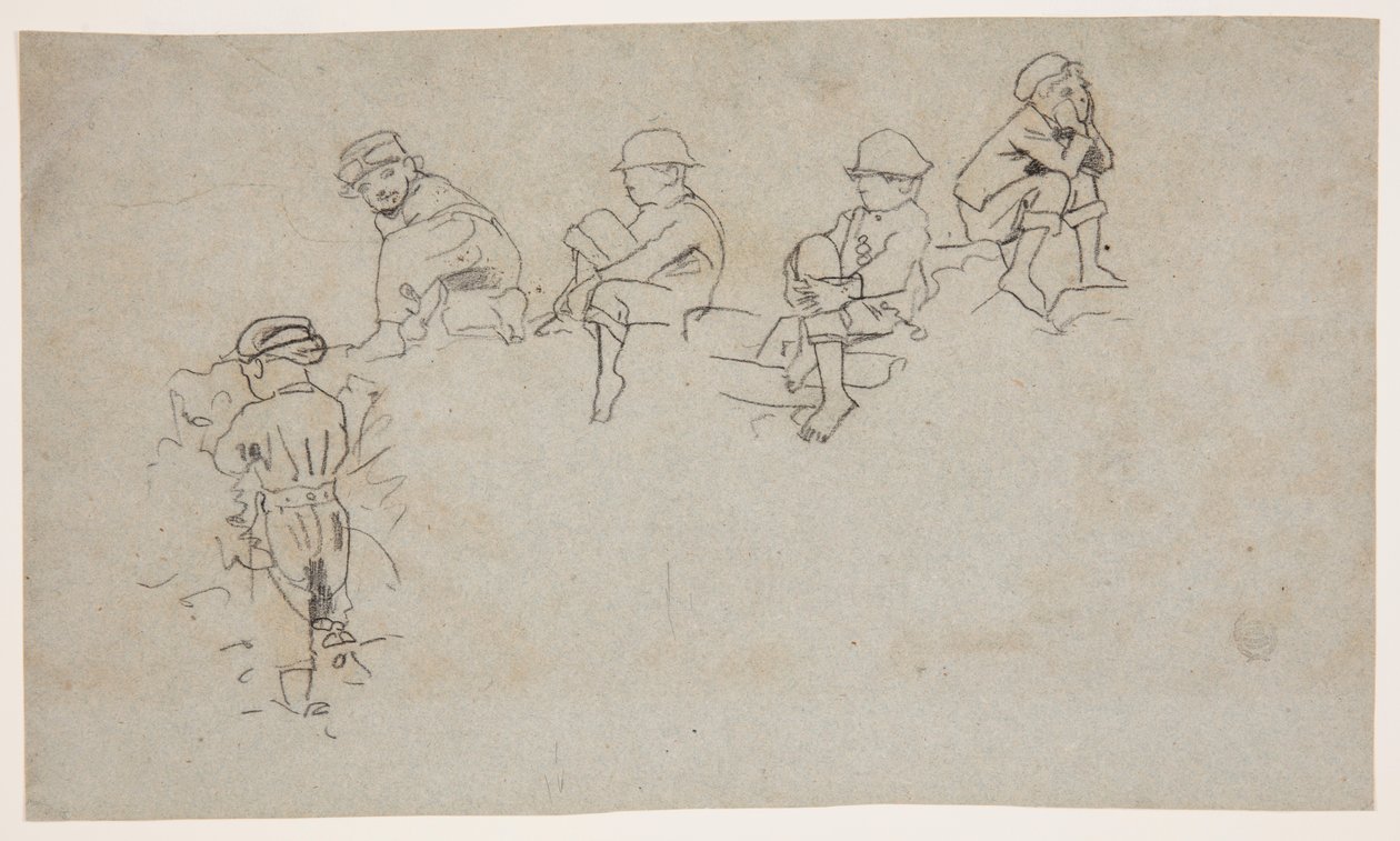 Vijf schetsen van jonge jongens door Winslow Homer