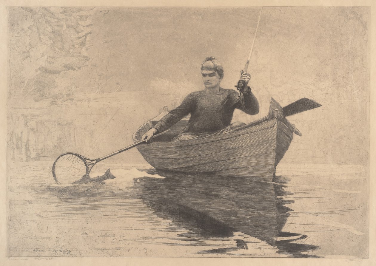 Vliegvissen, Saranac Lake door Winslow Homer