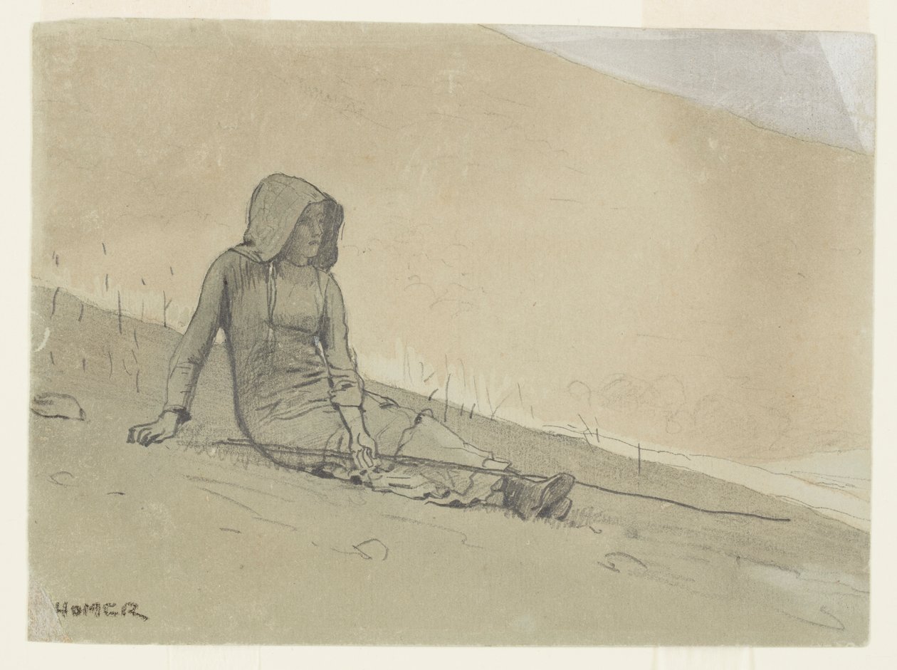 Meisje Zittend op een Heuvel door Winslow Homer