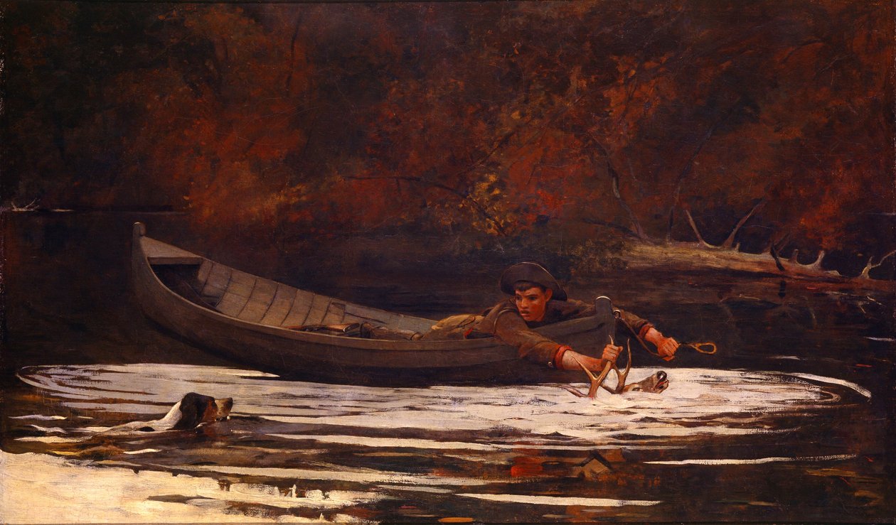 Hond en jager door Winslow Homer