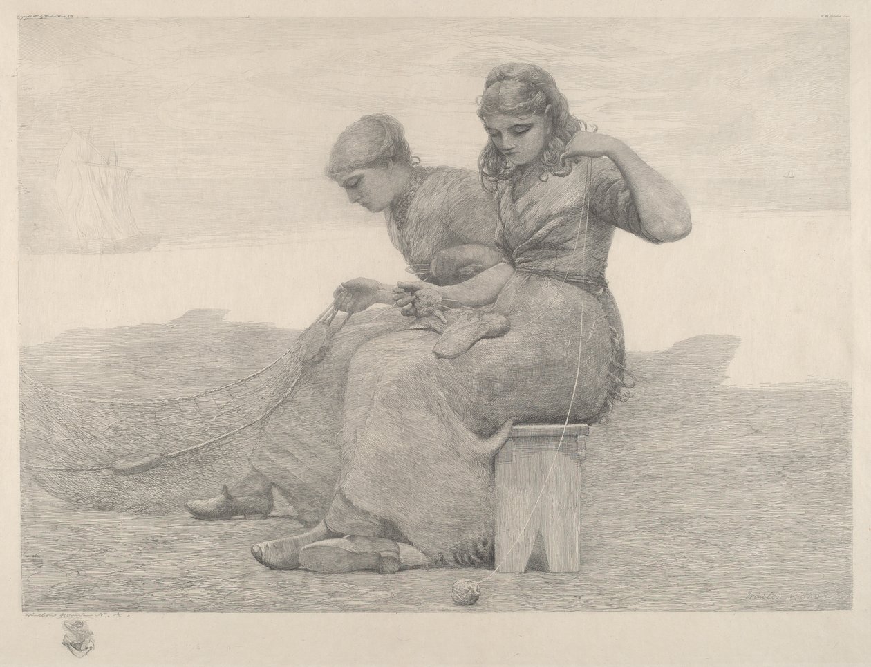 Netten repareren door Winslow Homer