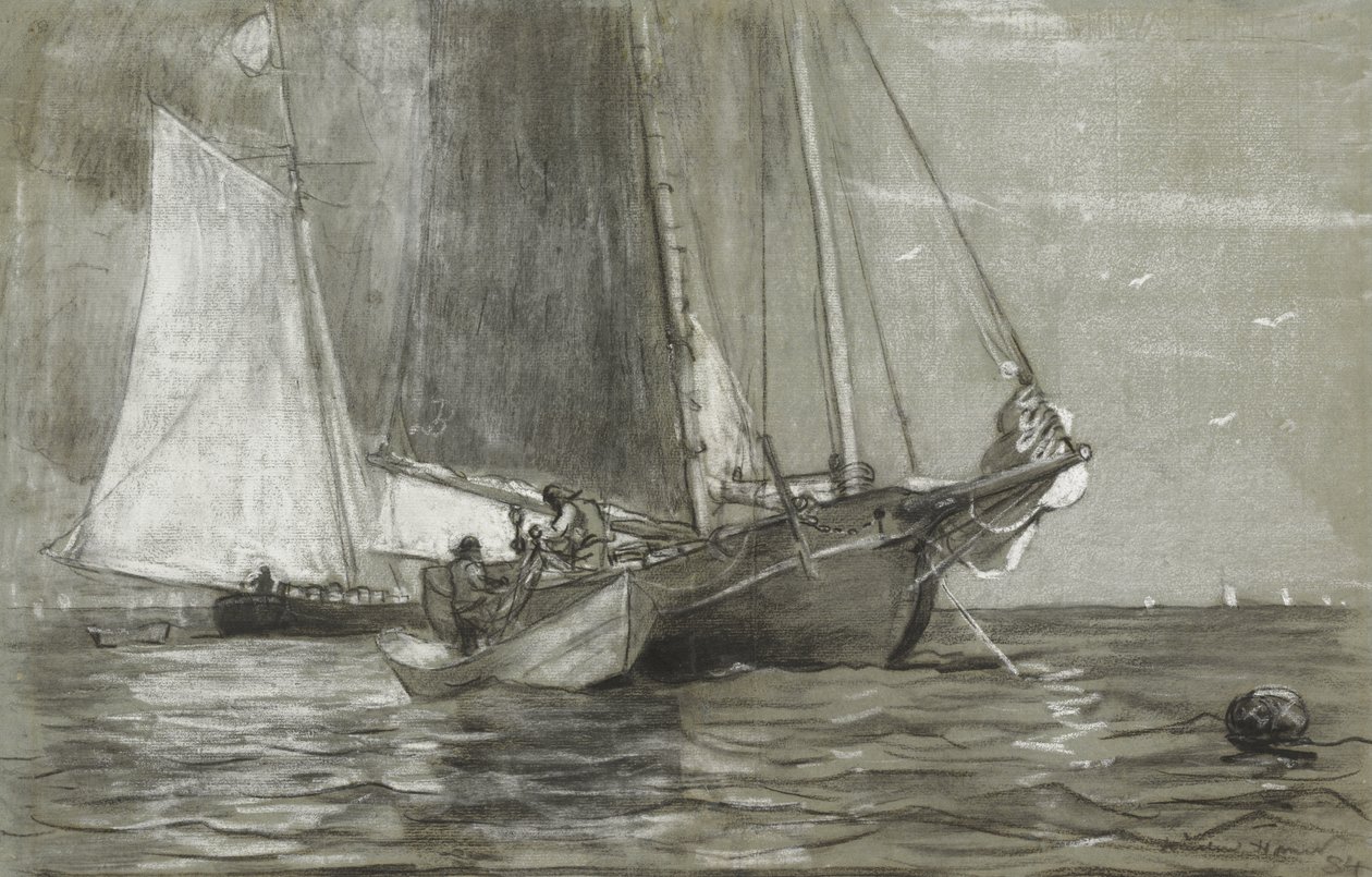 Schoener voor anker, 1884 door Winslow Homer