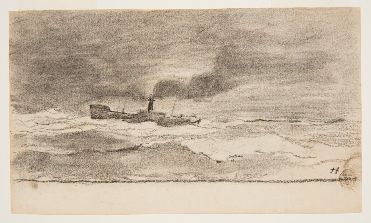 Zeegezicht met vissersboot, Cullercoats, Engeland door Winslow Homer