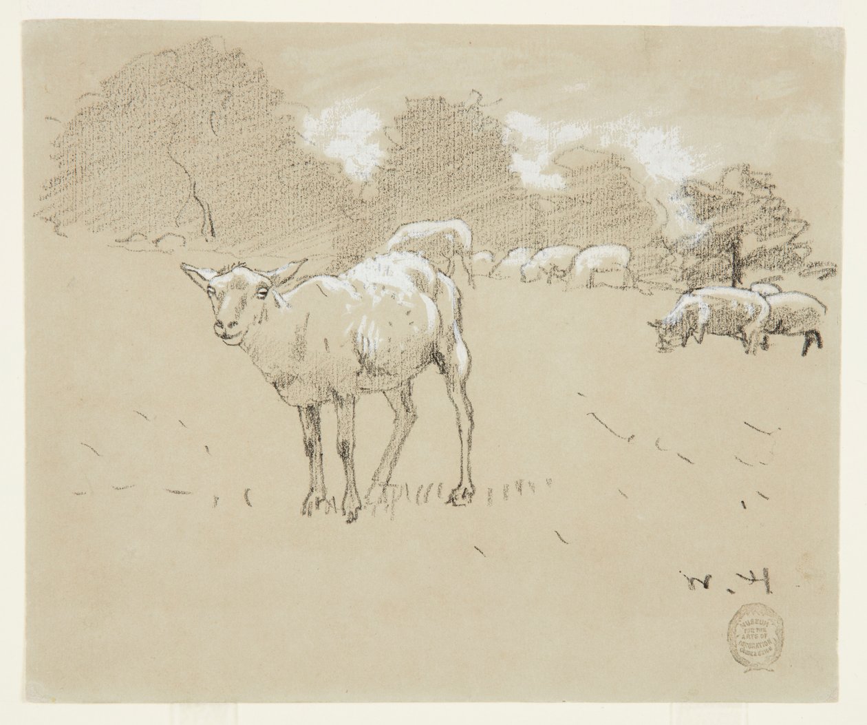 Schapen grazend in een veld door Winslow Homer