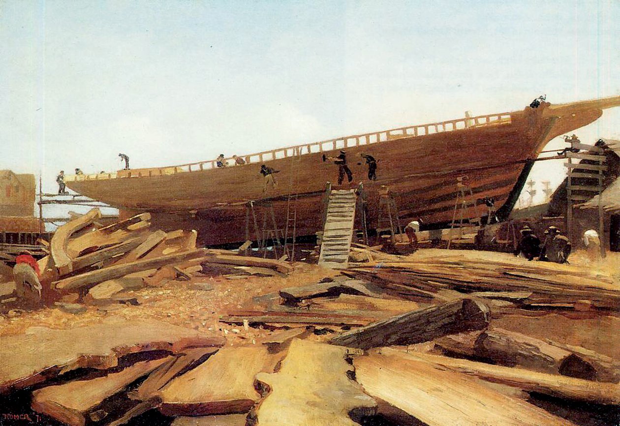 Scheepsbouw, Gloucester, VS door Winslow Homer