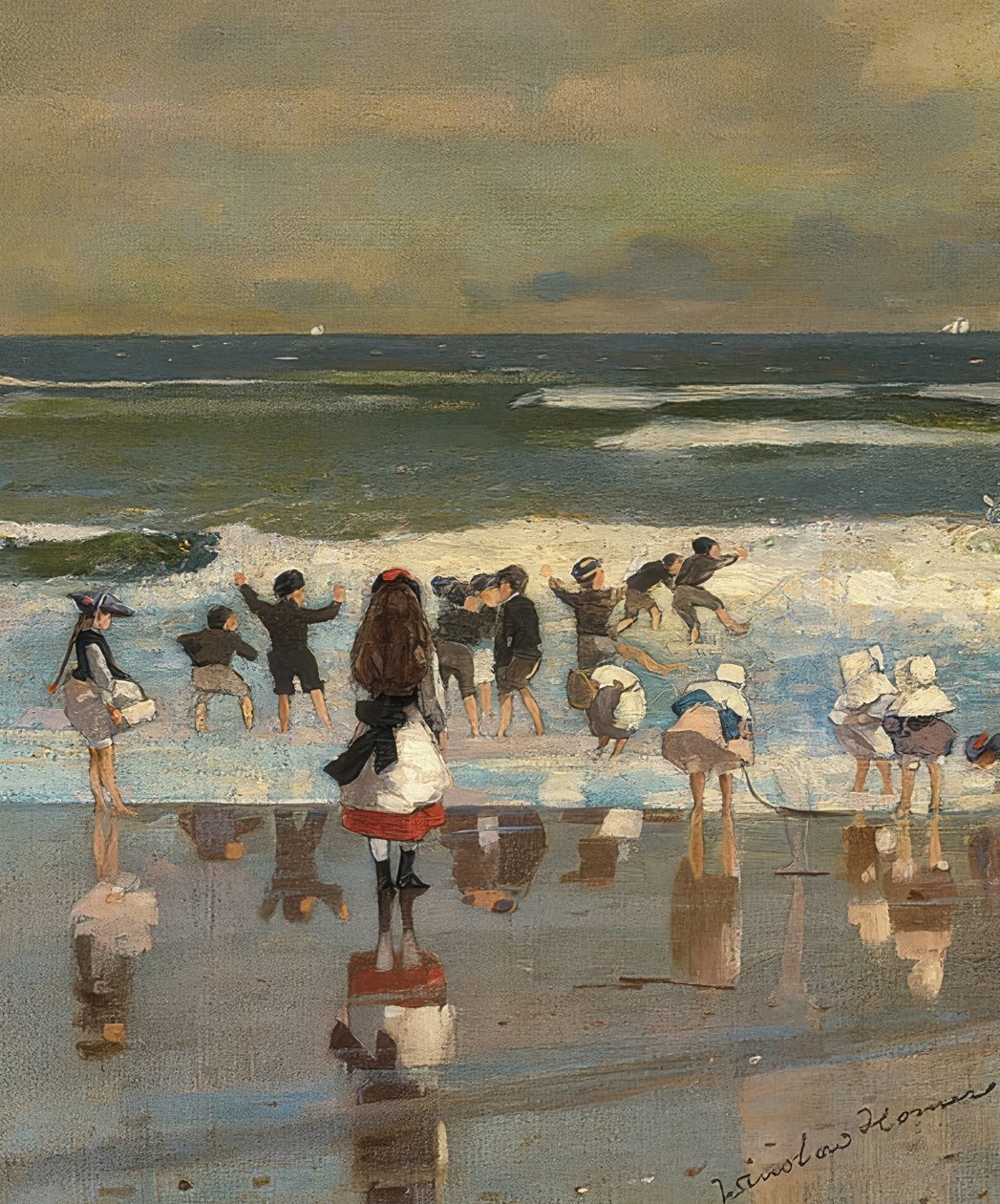 Strandscène door Winslow Homer