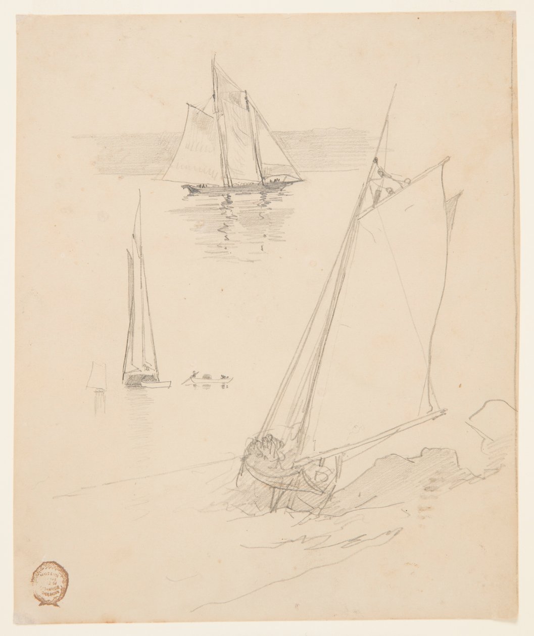 Drie schetsen van schoeners door Winslow Homer