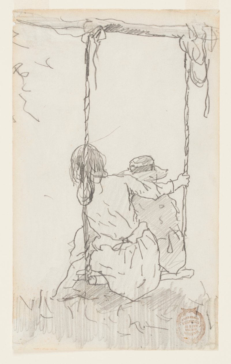 Twee meisjes op een schommel door Winslow Homer
