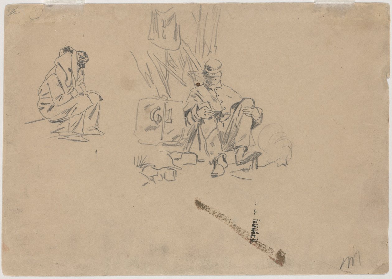 Twee Soldaten Rusten (verso) door Winslow Homer