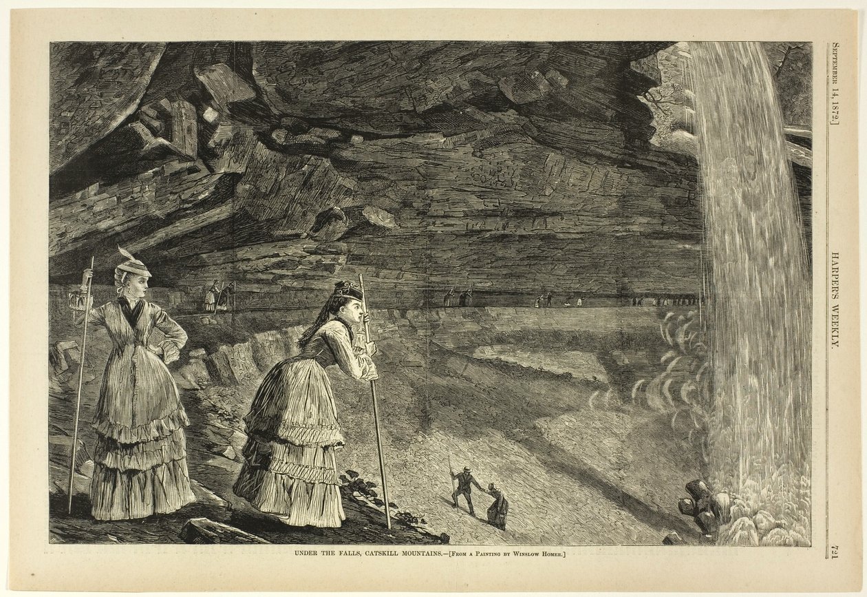 Onder de watervallen, Catskill Mountains door Winslow Homer