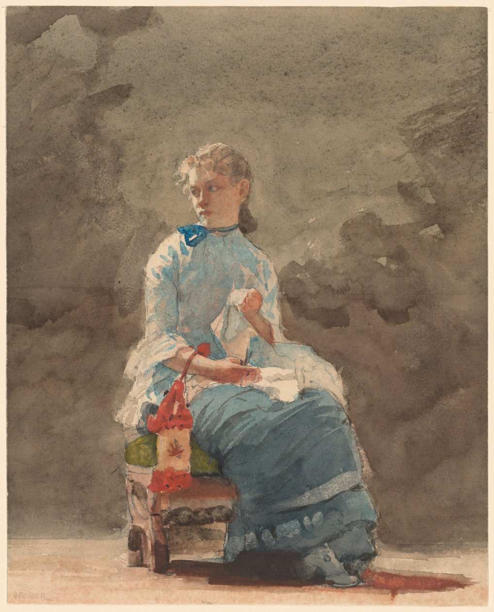 Jonge Vrouw aan het Naaien door Winslow Homer