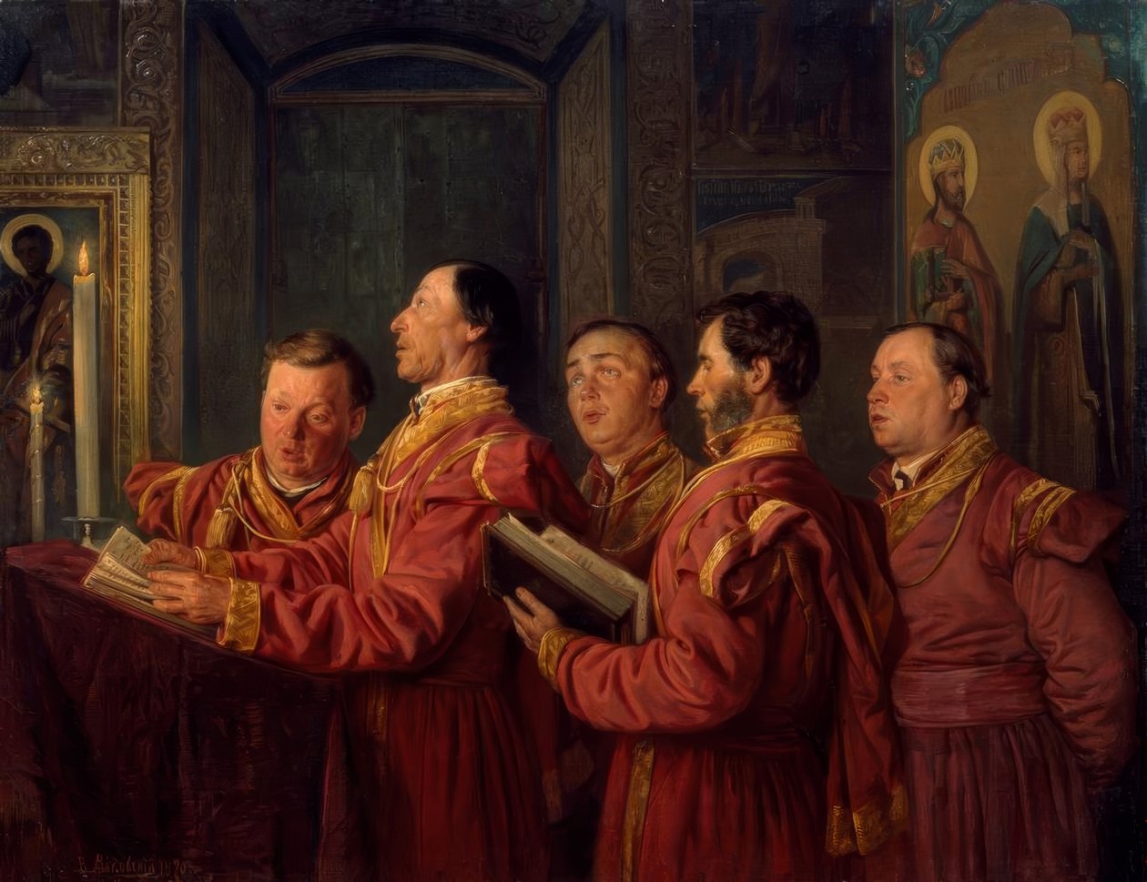 Koorzangers in de kerk door Wladimir Jegorowitsch Makowski