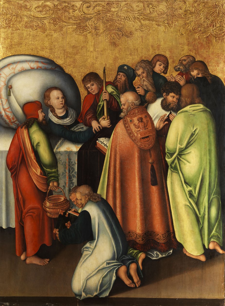 De Dood van Maria in de Kring van de Apostelen door workshop of Lucas Cranach the Elder