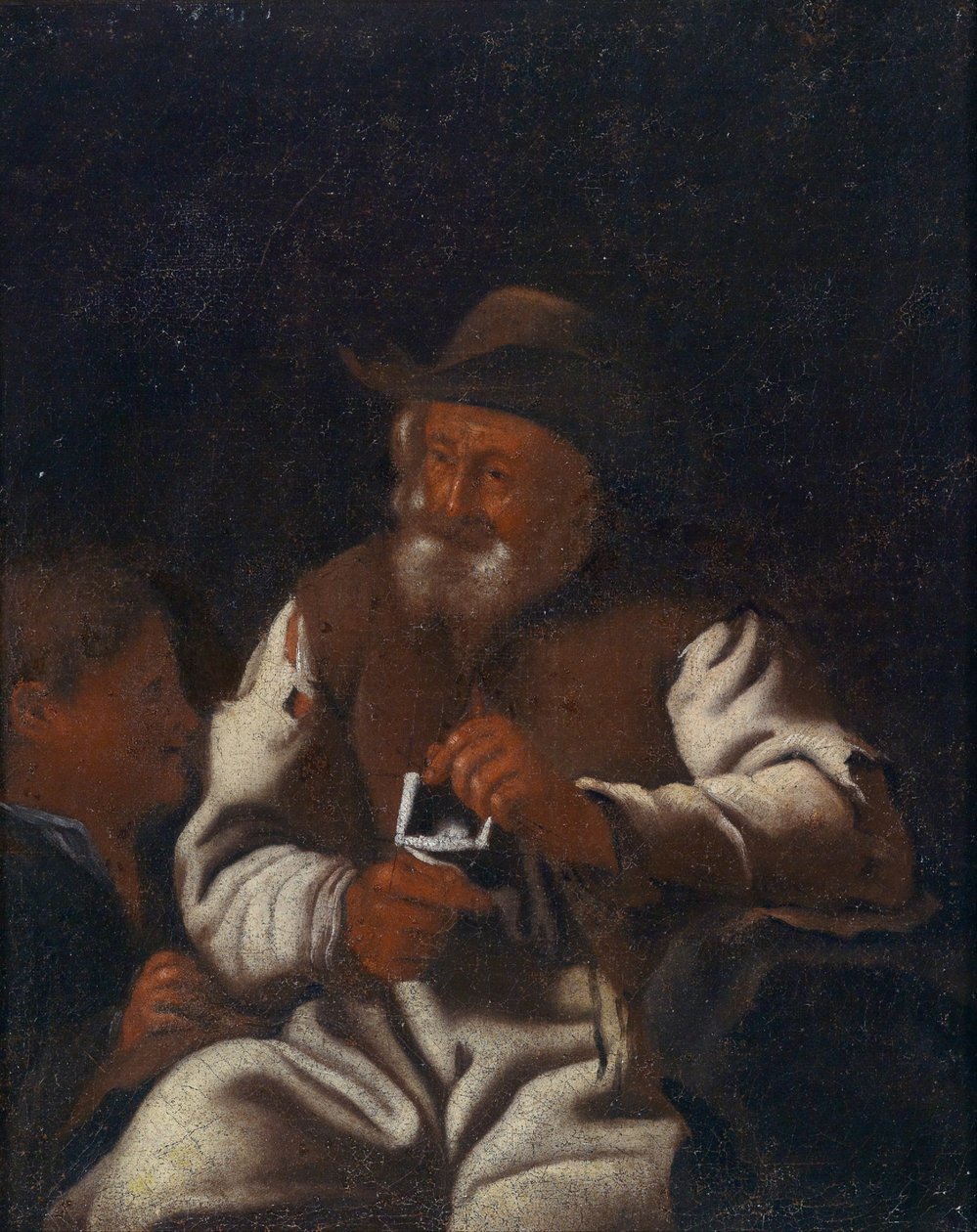 Een breiende oude man door Workshop of Michiel Sweerts