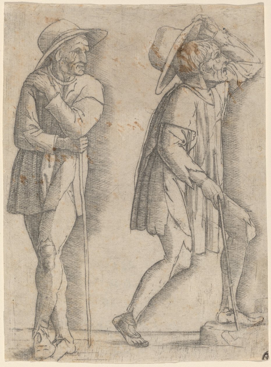 Twee Boeren door Workshop of Andrea Mantegna