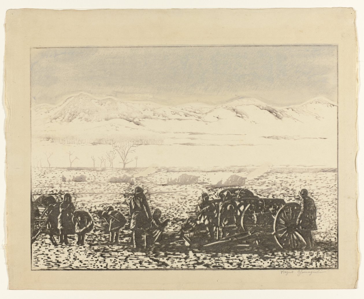 Oorlogslandschap door Yamagishi Kazue (signed by artist)