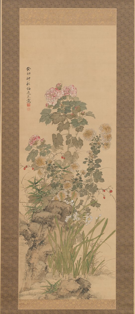 Herfstbloemen, 1843 door Yamamoto Baiitsu