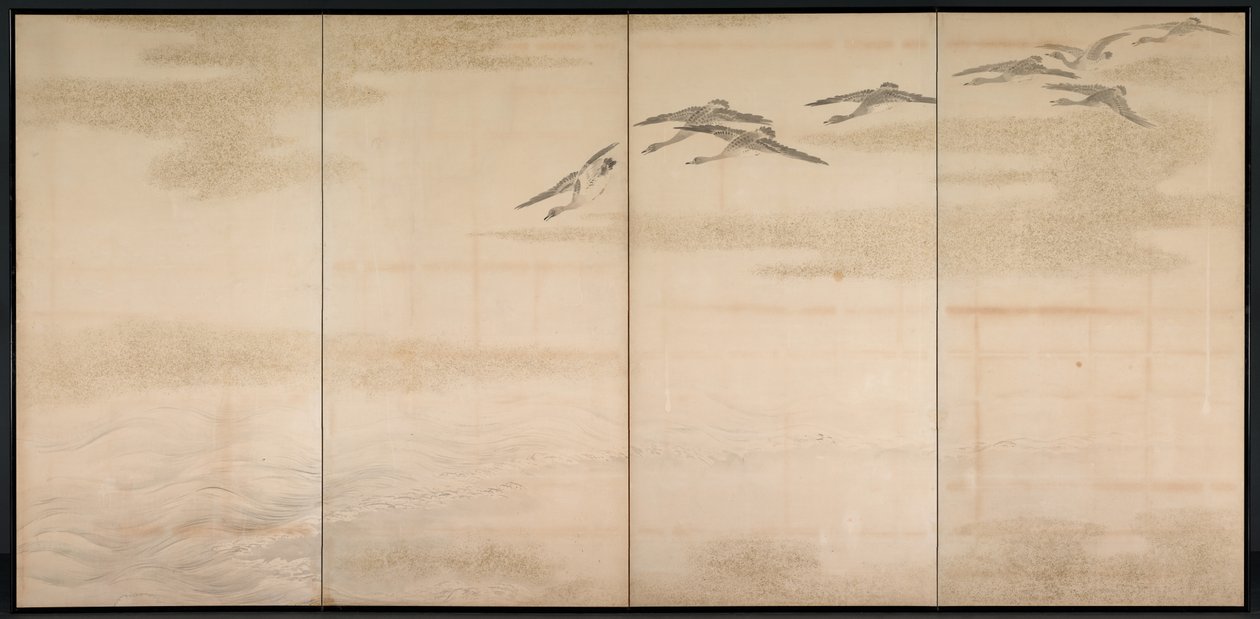 Ganzen, Riet en Water door Yamamoto Baiitsu