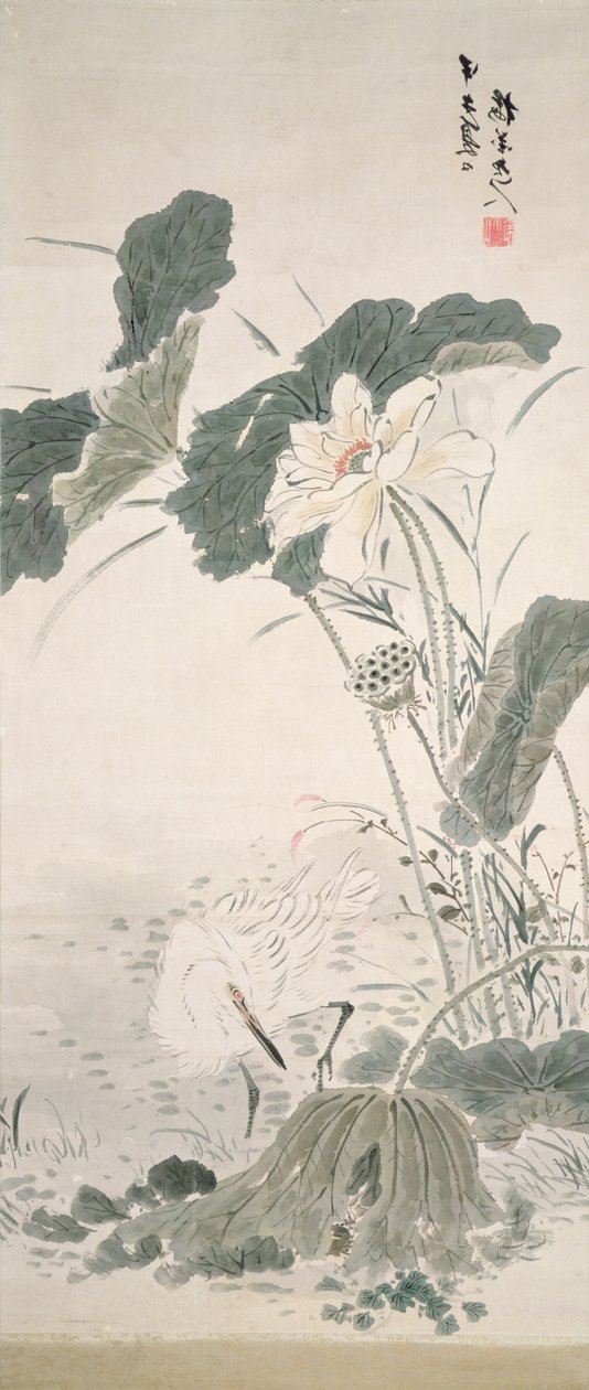 Reiger en lotus door Yamamoto Baiitsu