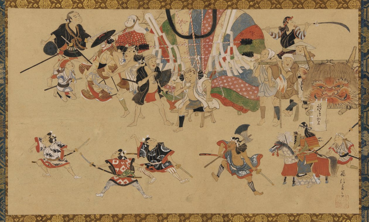 Straatscène tijdens een festival, ca. 1750-70 door Yamamoto Fujinobu