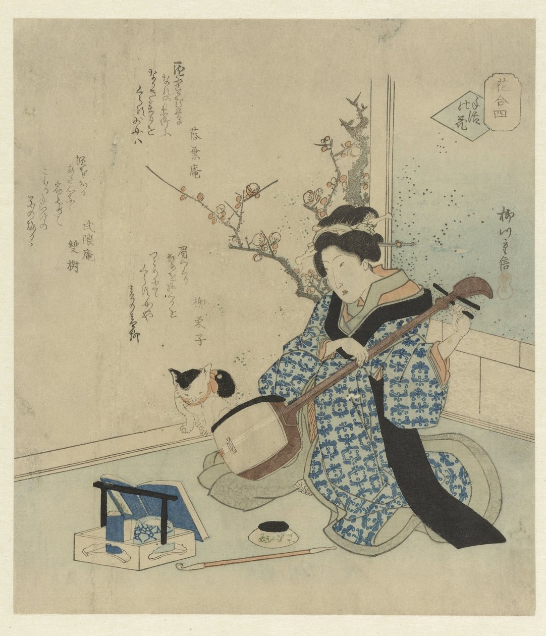 Geisha stemt haar shamisen door Yanagawa Shigenobu (II)