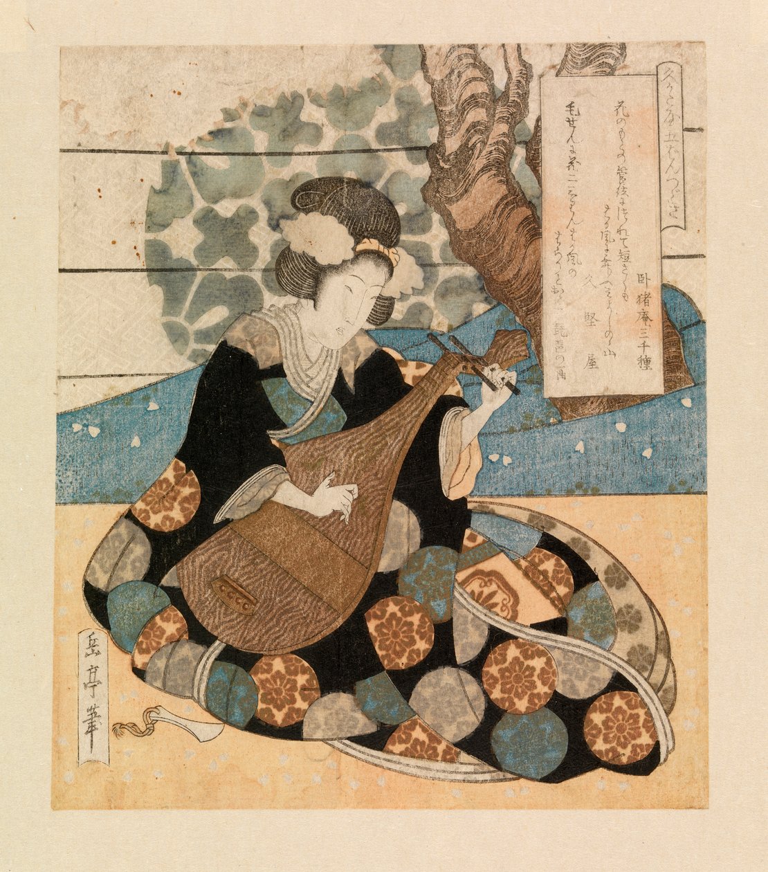 Dame die een instrument bespeelt, c.1804-40 door Yashima Gakutei
