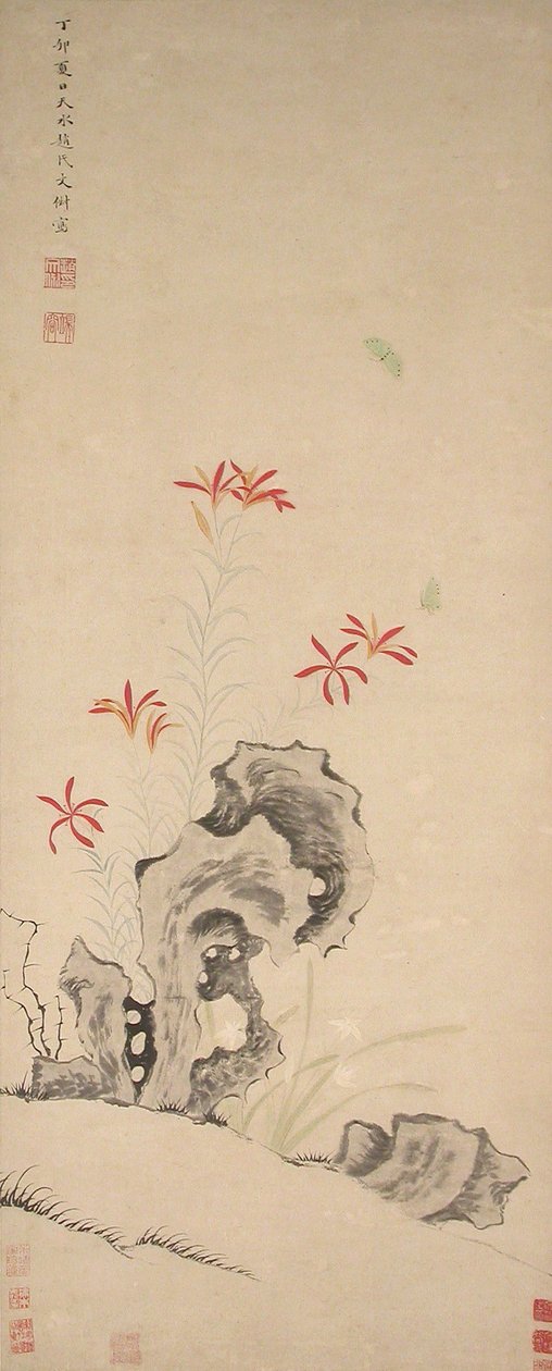 Rots, Tijgerlelie en Orchidee, gedateerd 1627 door Zhao Wenchu