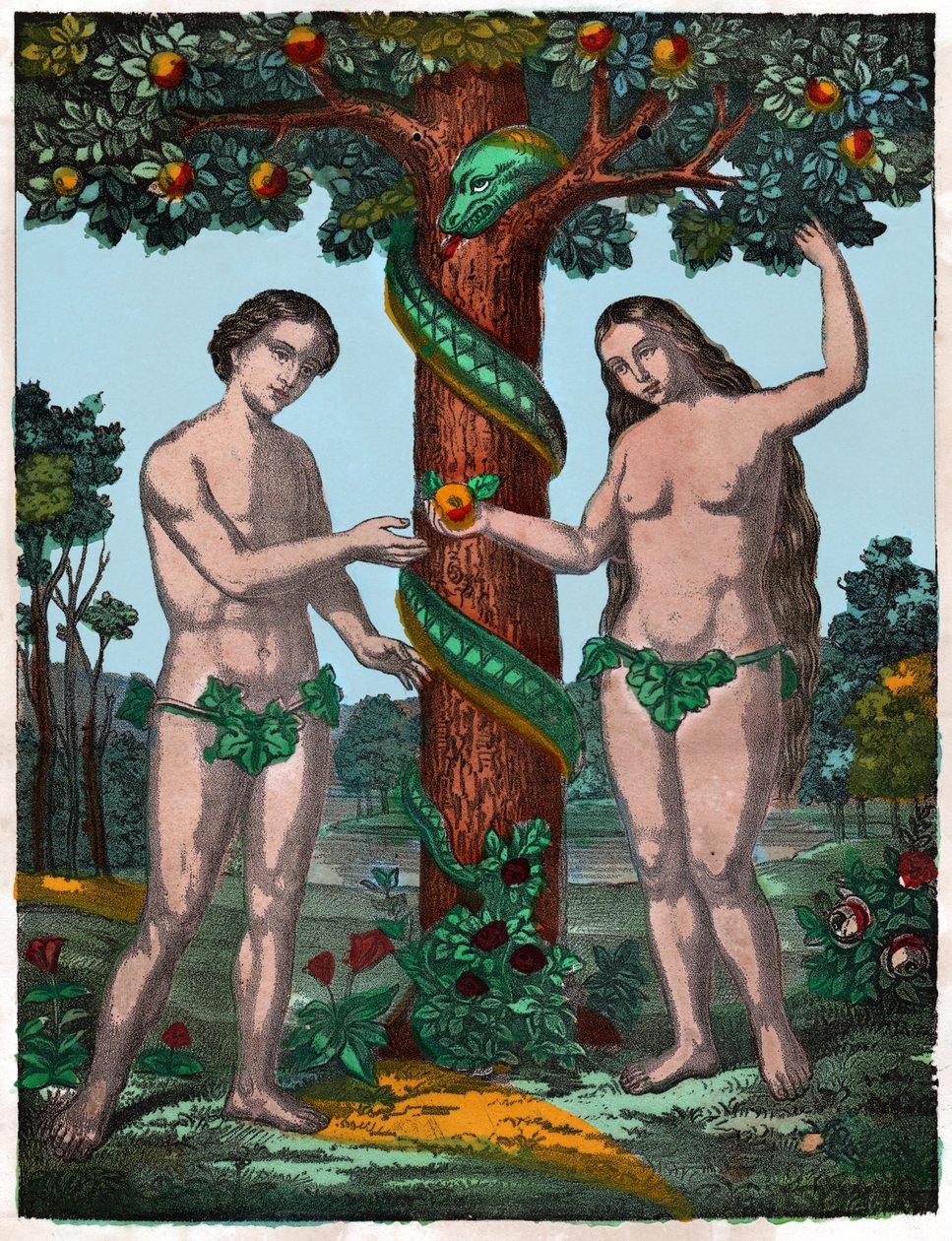Adam en Eva (gravure) door . .