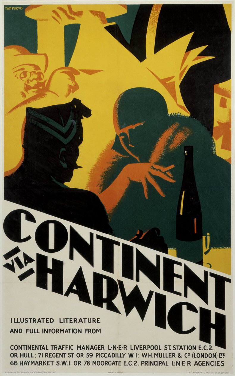Continent via Harwich, LNER-poster door Ferdinand Georg Waldmuller