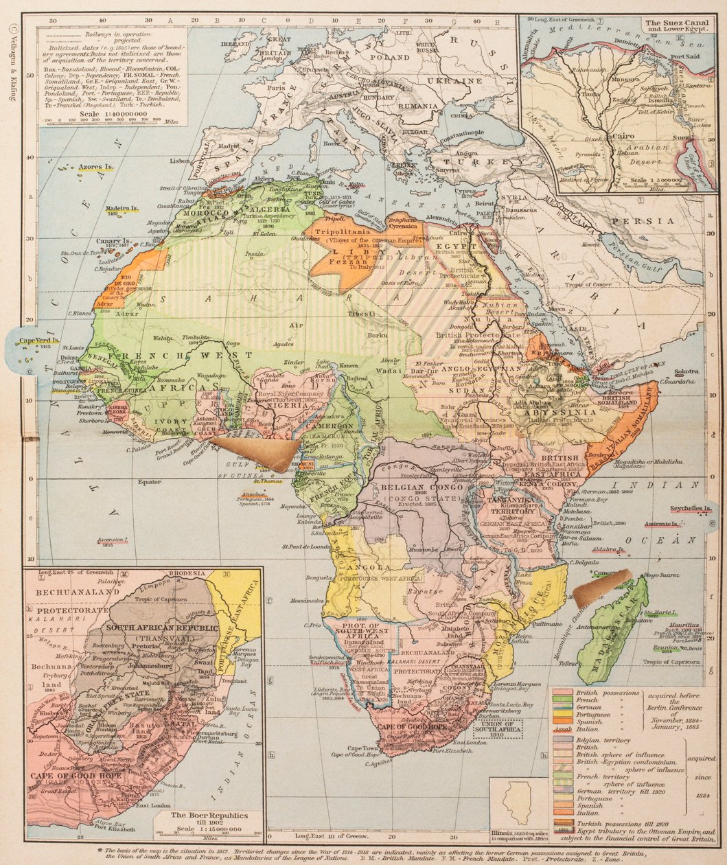 Kaart die de verdeling van Afrika toont door . .