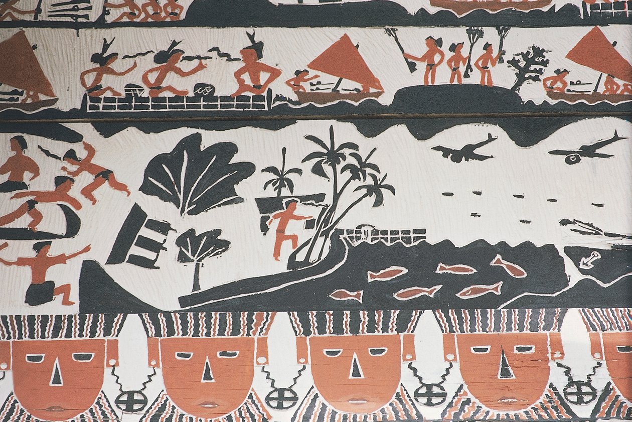 Mat met traditionele decoratie, Micronesië door William Walcutt