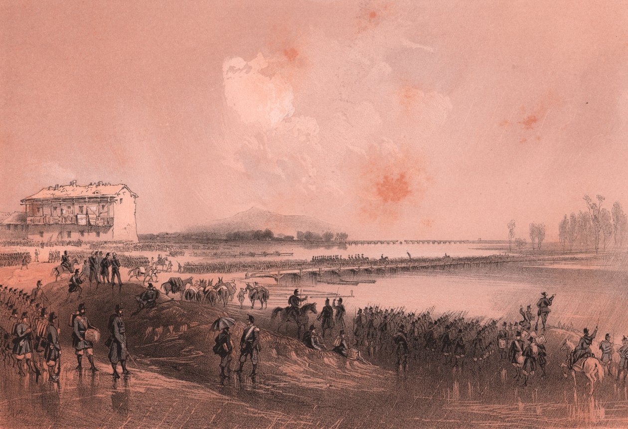 Piëmontese leger steekt rivier Sesia over door William Walcutt