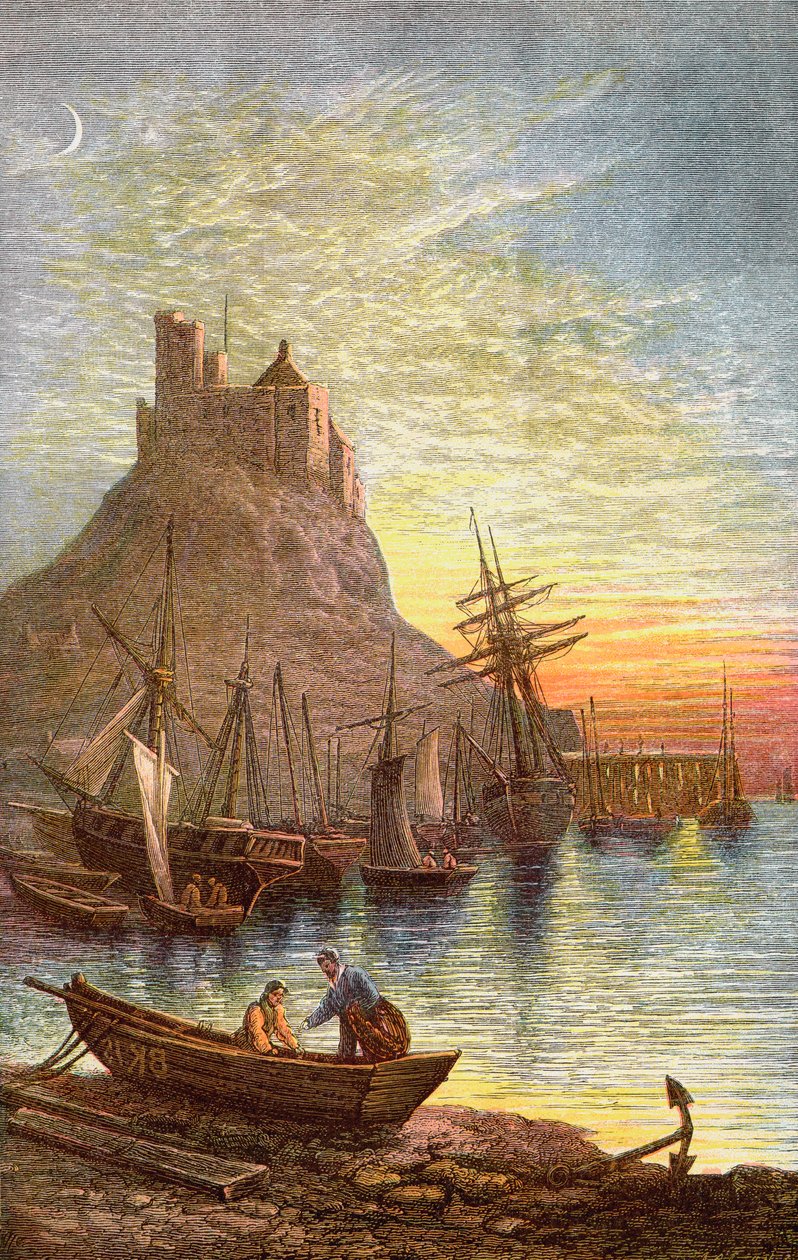 Het Heilige Eiland Lindisfarne met het kasteel. door . .