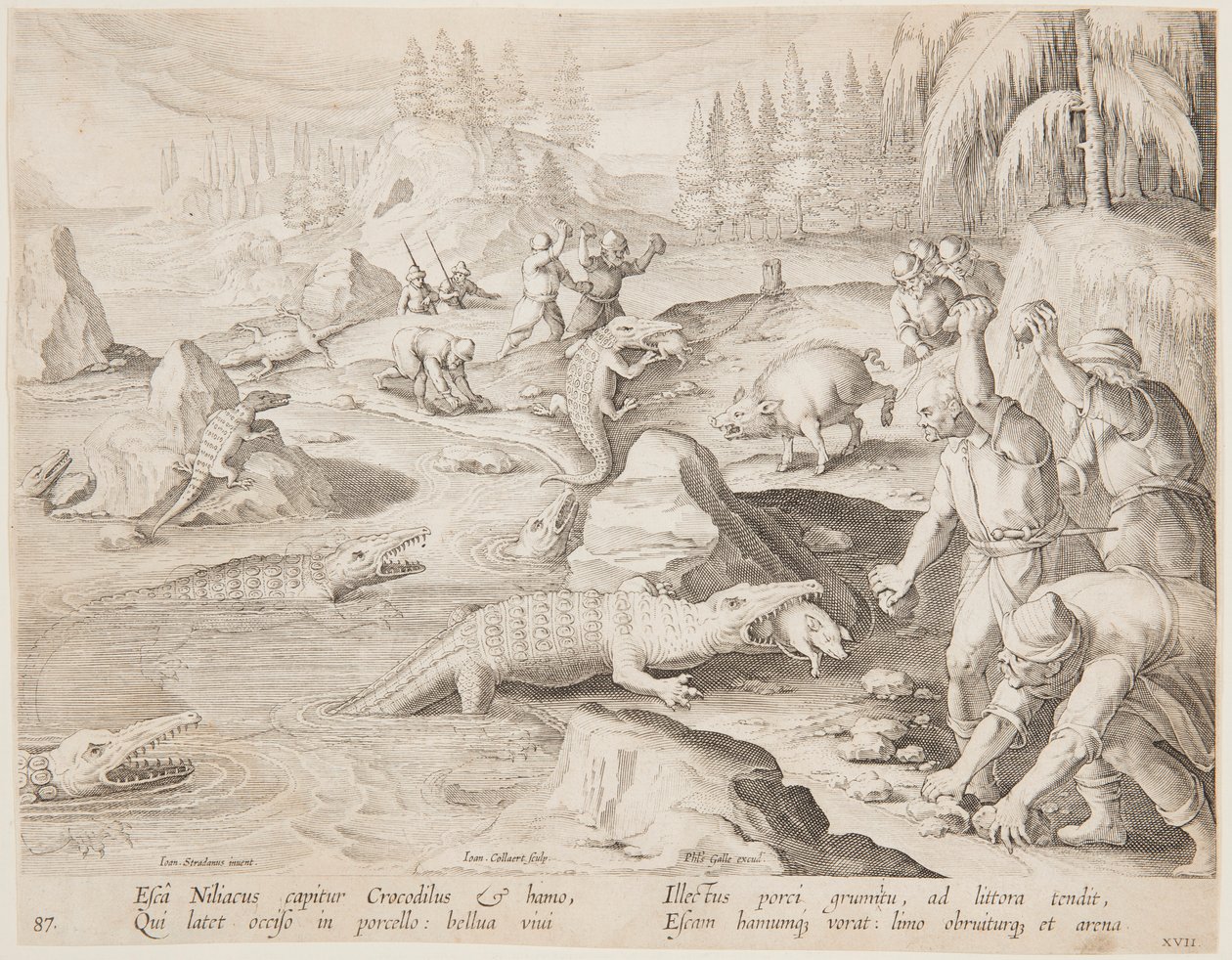 Krokodillenjacht door after Jan van der Straet, called Stradanus