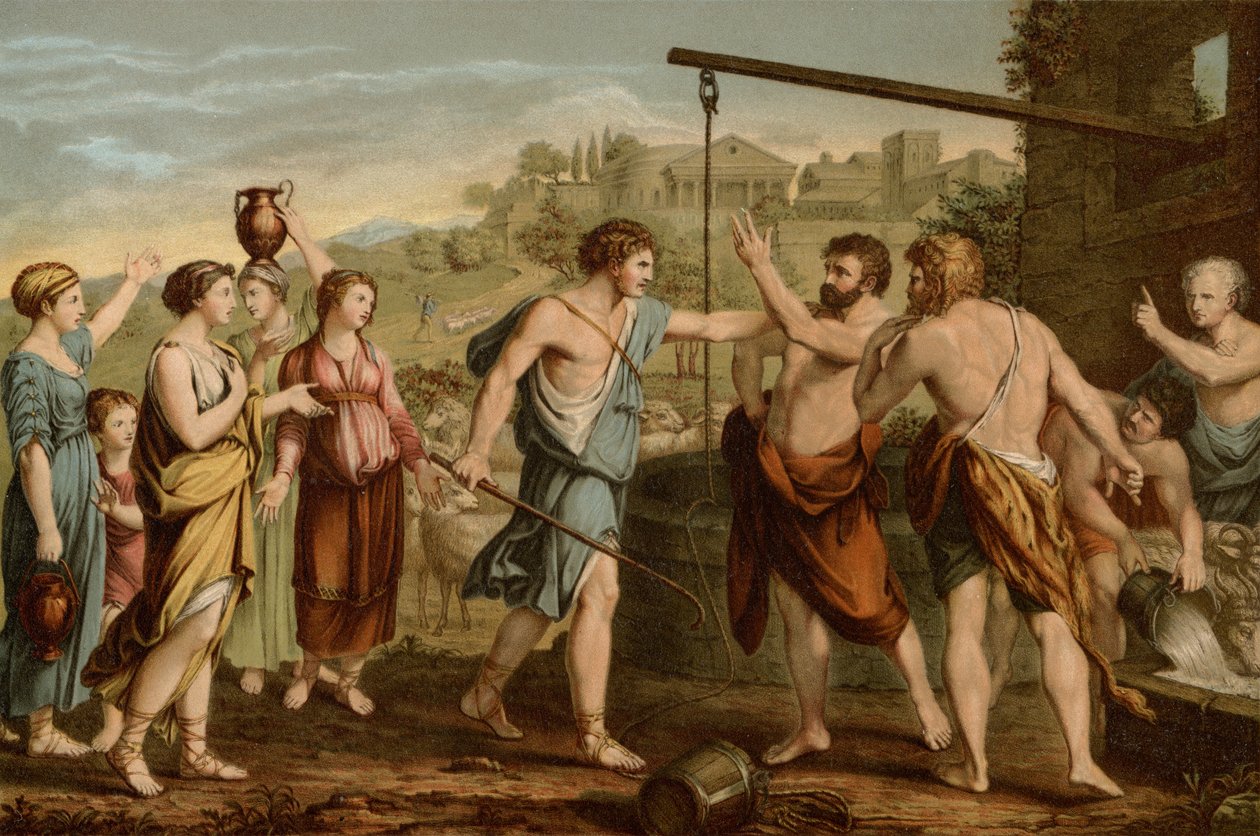 Mozes verdedigt de Dochters door after Nicolas Poussin