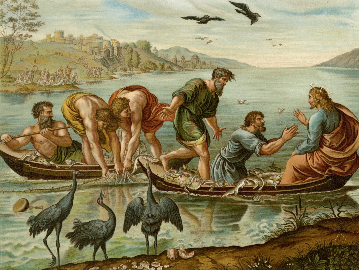 De wonderbaarlijke visvangst door after Raphael