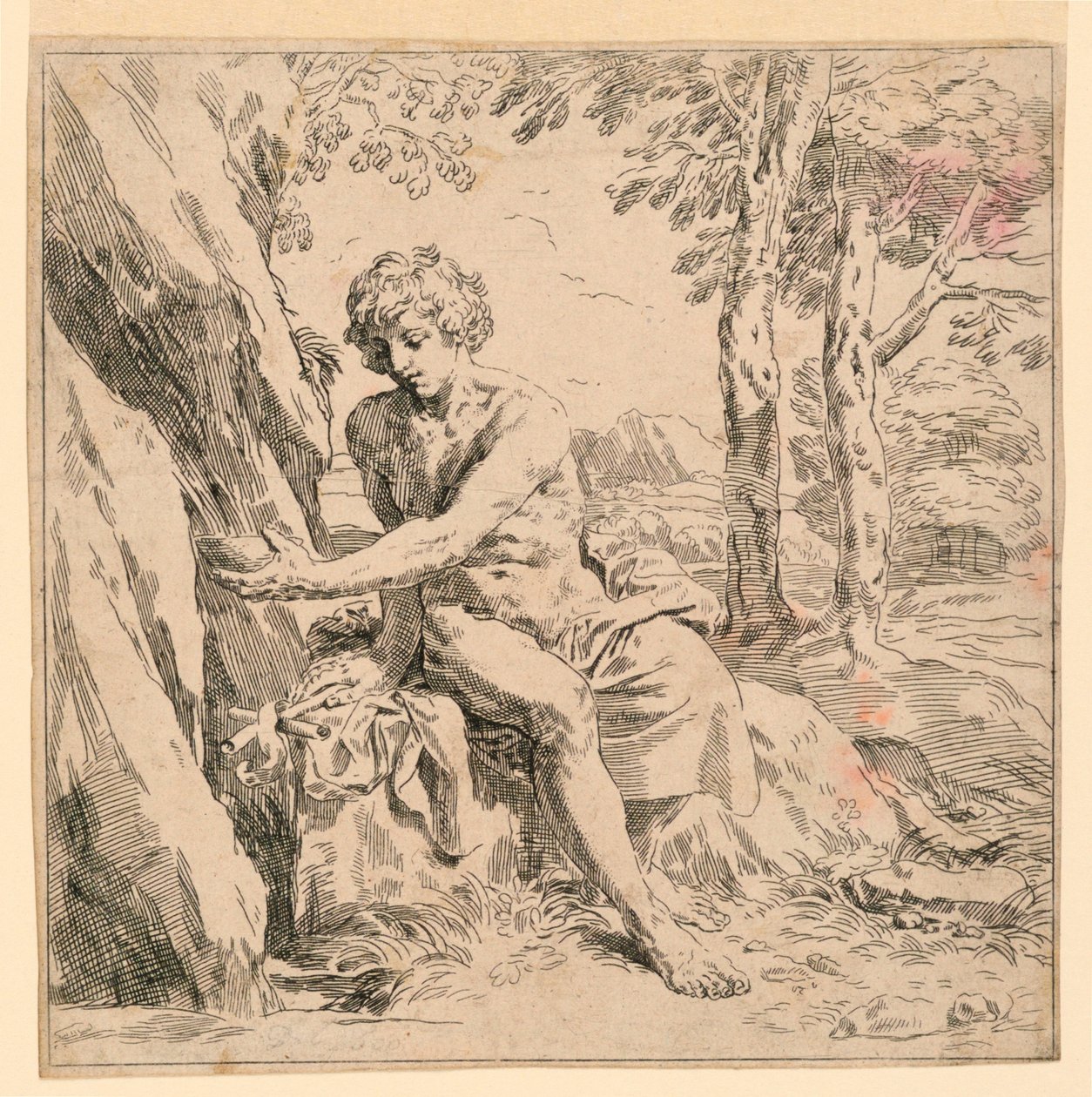 Sint Jan in de Wildernis door after Simone Cantarini