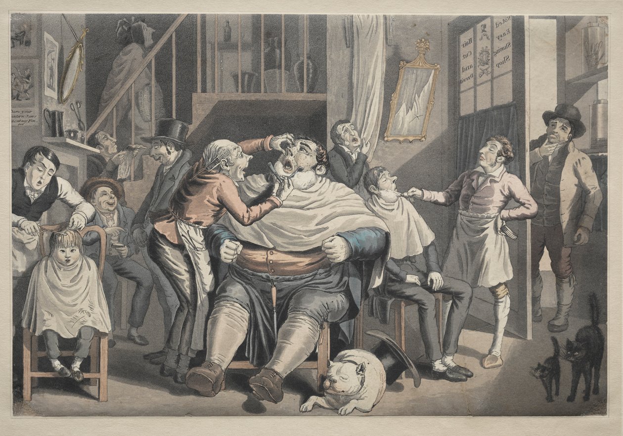 Een Kapperszaak door after Thomas Rowlandson