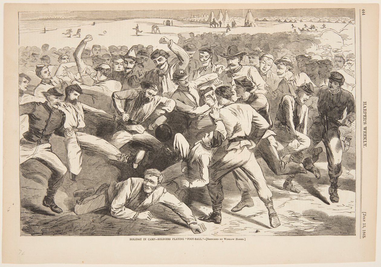 Vakantie in Kamp – Soldaten Spelen "Voetbal" door after Winslow Homer