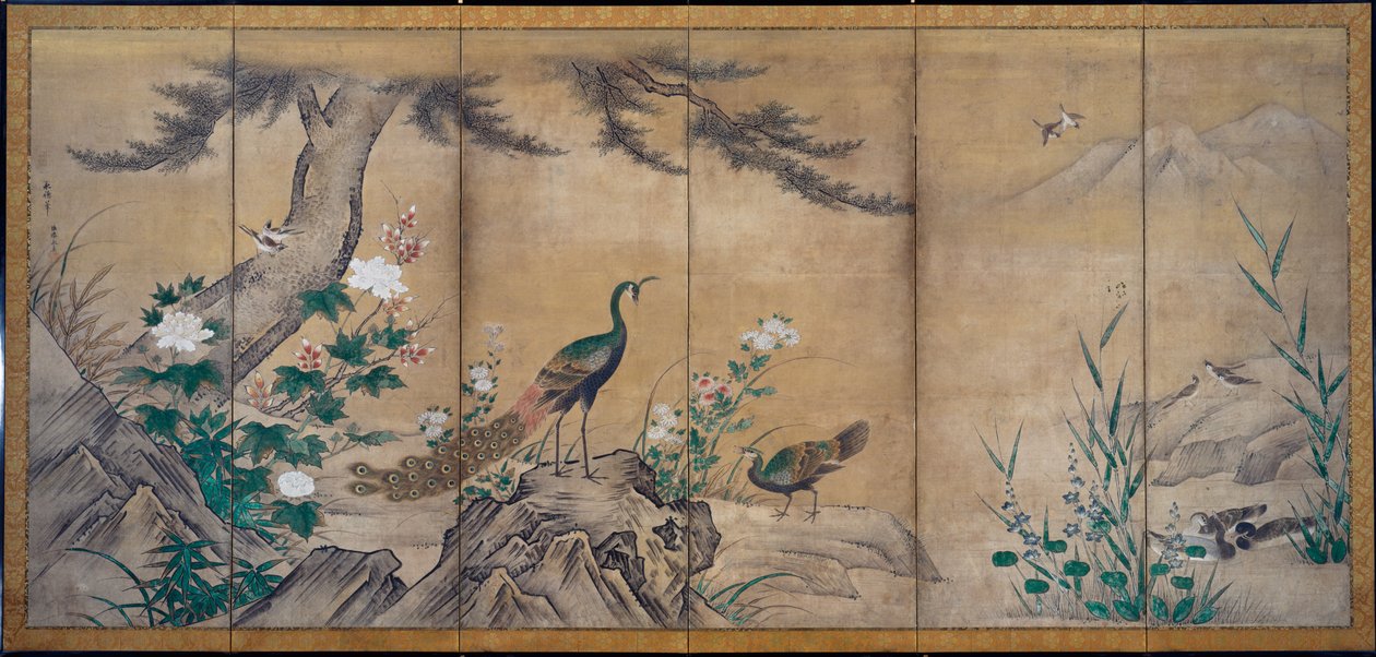 Vogels en bloemen door attributed to Kano Mitsunobu