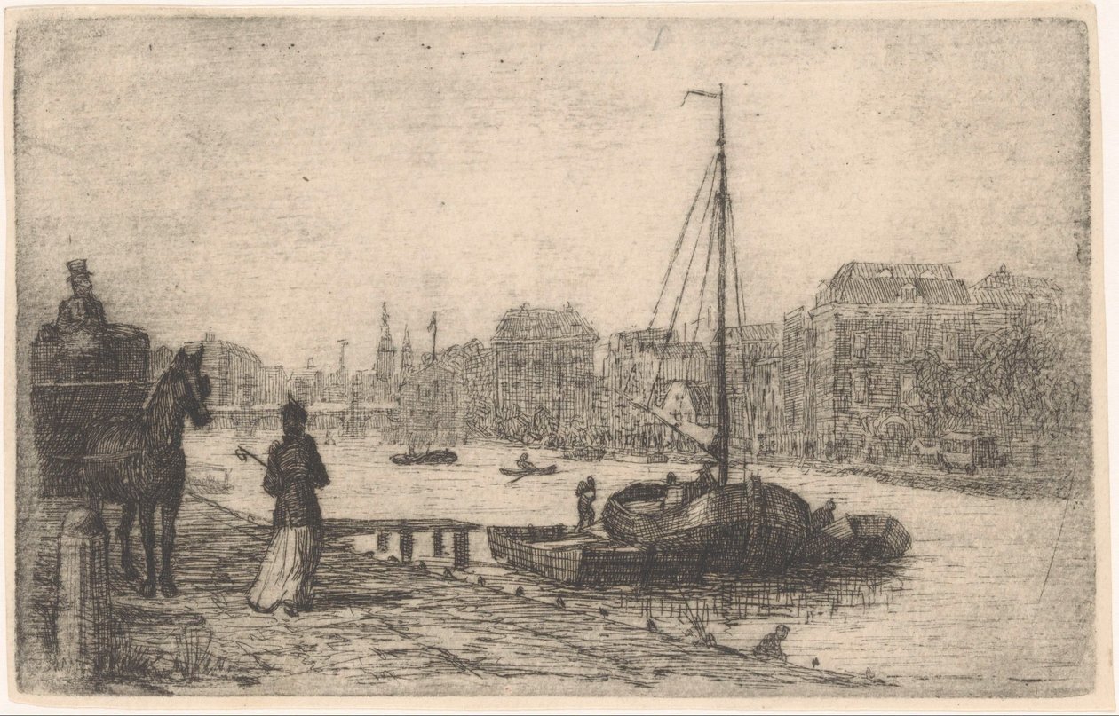 Rivier in een stad door de Groot (prentmaker)