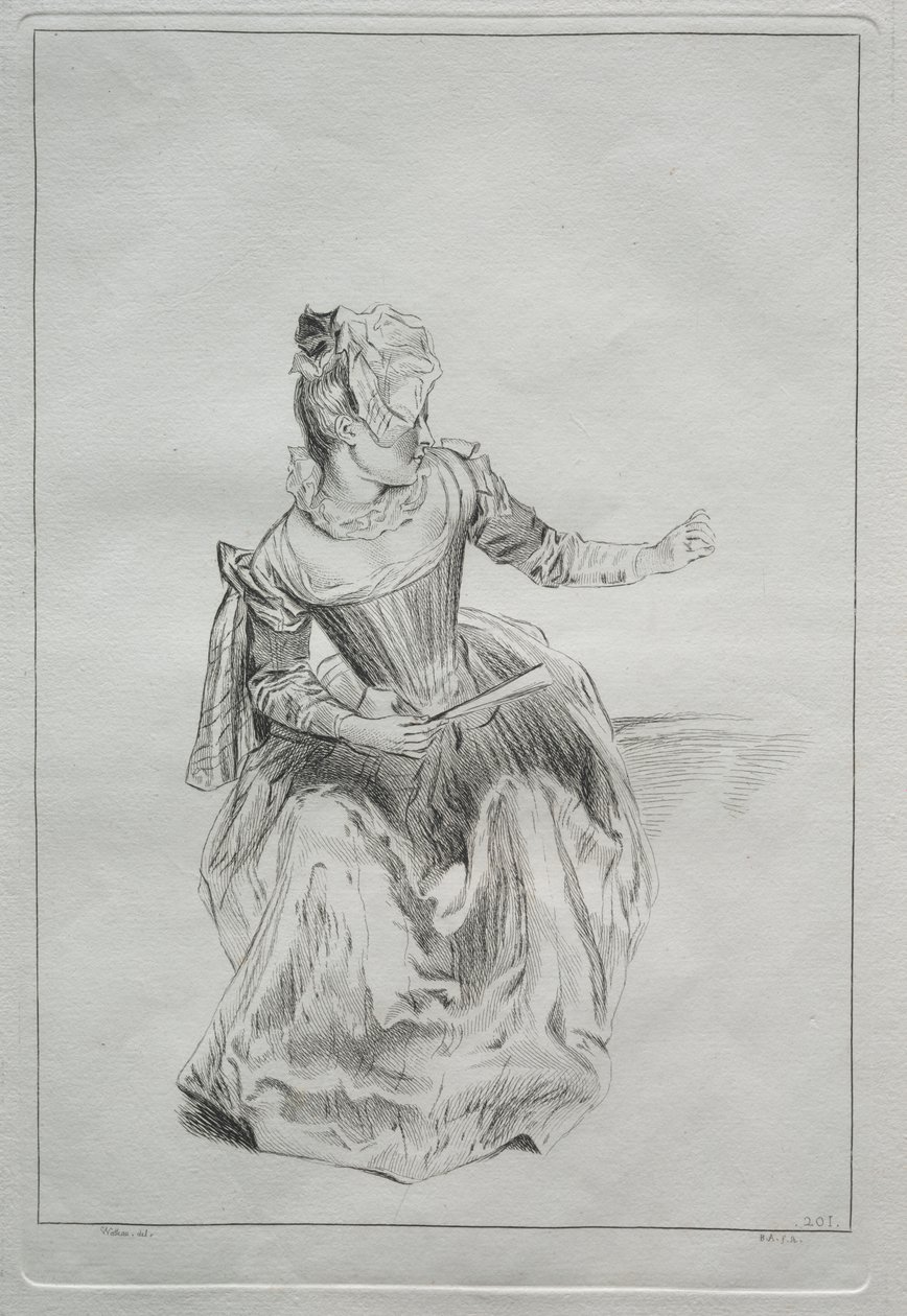 Vrouw met een Waaier door possibly by Benoit II Audran
