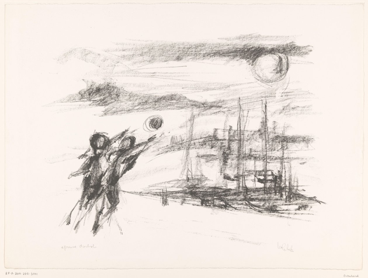 Mensen bij kade met schepen door unknown (signed by artist)